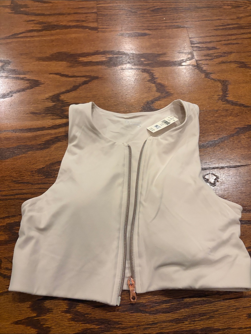 American Eagle Outfitters Cream Zip-Front Crop Tank